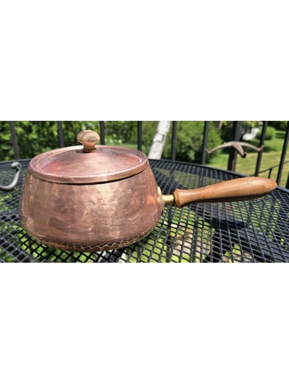 Vintage Solid Copper Japan Tinned Wooden Handle & Lid Knob Holds 6 Cups